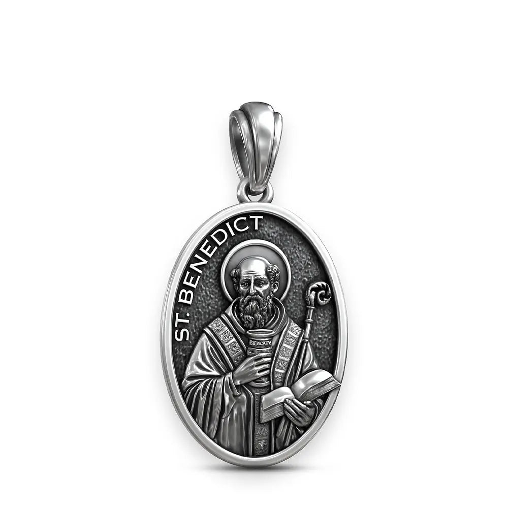 Colgante medalla de san benito en plata 950