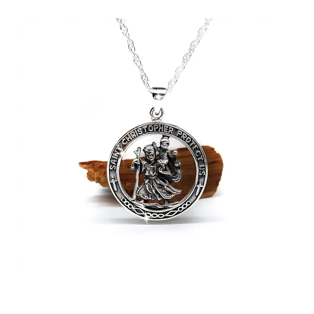 Colgante st cristobal redondo en plata 950
