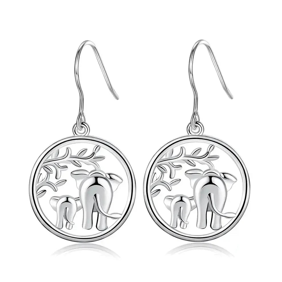 Aros, aritos elefante con hijo en plata 925