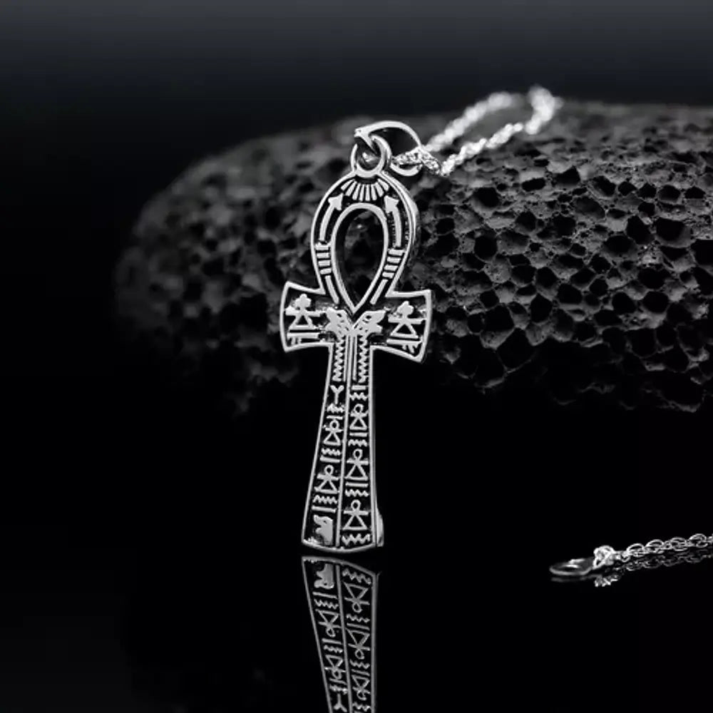 Colgante cruz ankh grande en plata 950