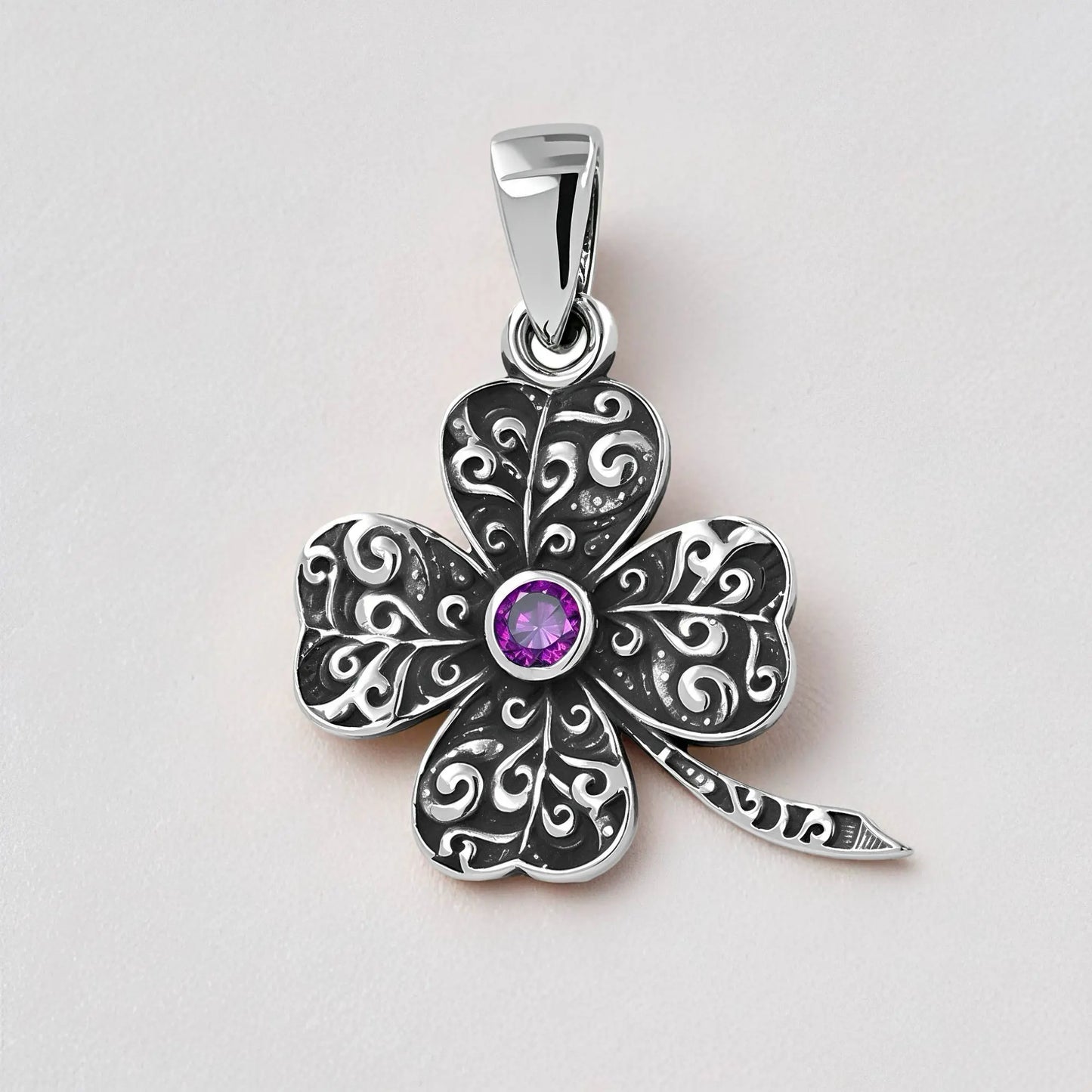 Colgante trebol amatista en plata 950