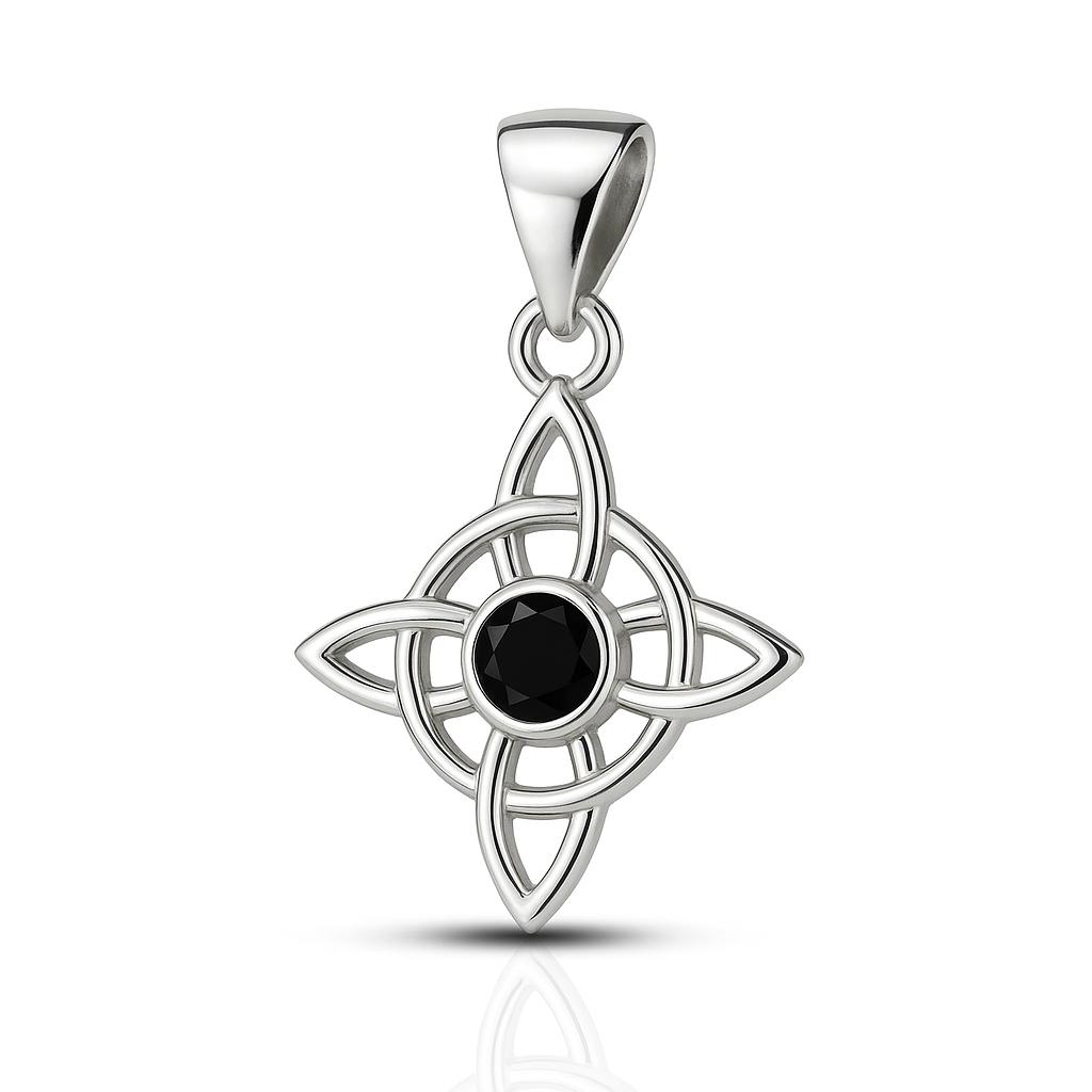 Colgante nudo de brujas con piedra onix en plata 950