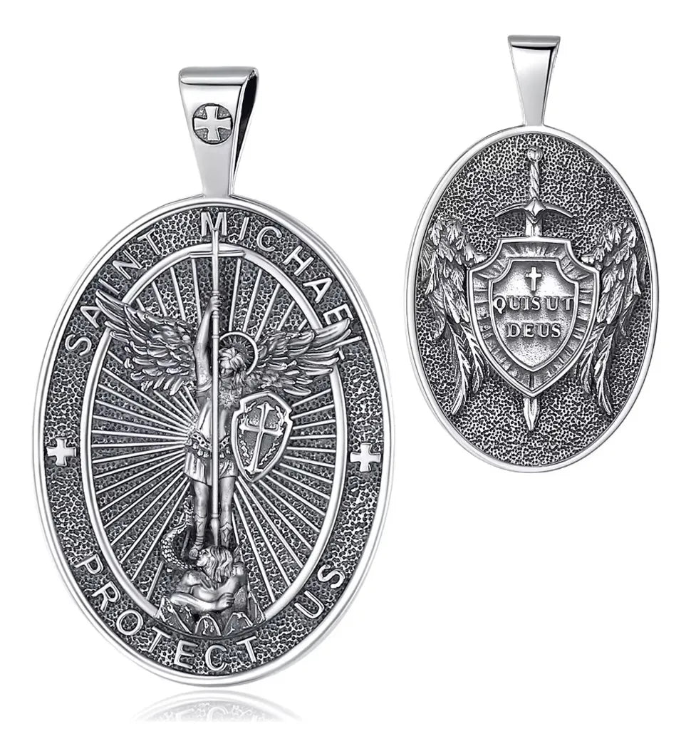Colgante medalla san miguel de arcangel en plata 925