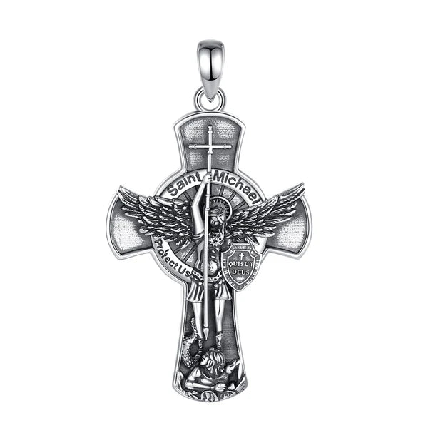 Colgante cruz de san miguel arcangel en plata 925