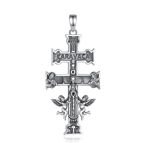 Colgante cruz de caravaca grande en plata 925