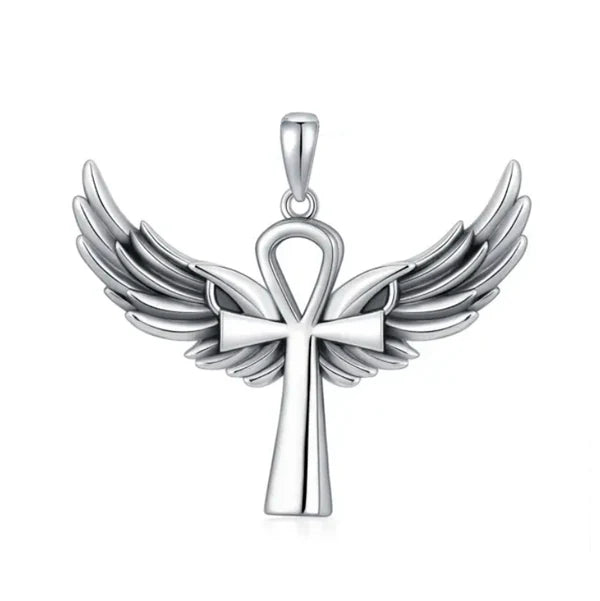 Colgante cruz religiosa con alas en plata 925