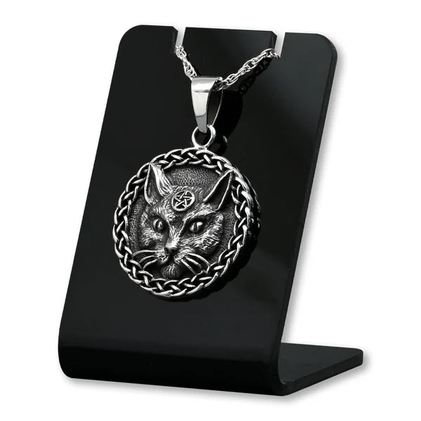 Colgante gato wicca, bruja en plata 925