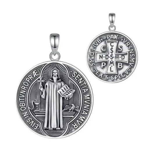 Colgante medalla san benito grande en plata 925