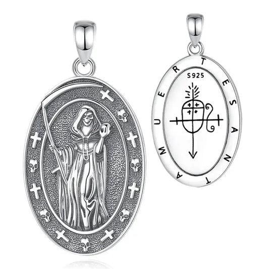 Colgante santa muerte ovalada en plata 925