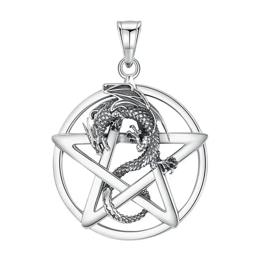 Colgante pentagrama con dragon en plata 925