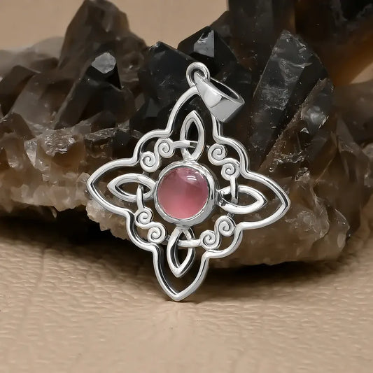 Colgante nudo de brujas cuarzo rosa en plata 925
