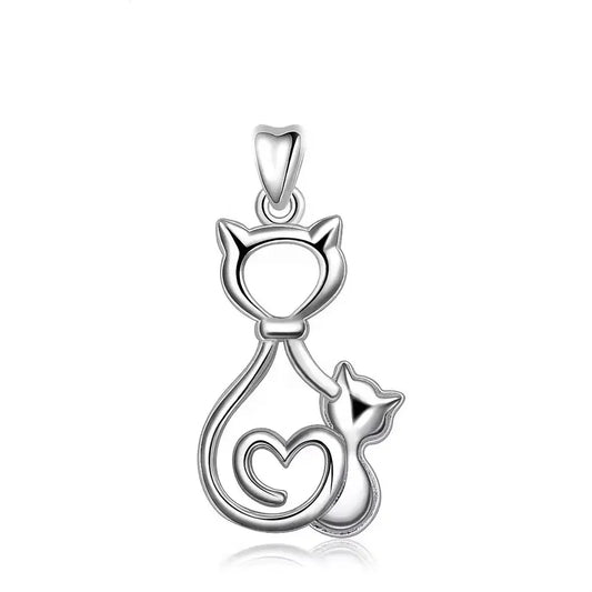 Colgante gato con hijo en plata 925