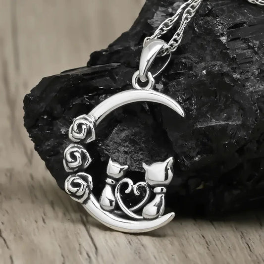 Colgante de pareja de gatos en plata 925