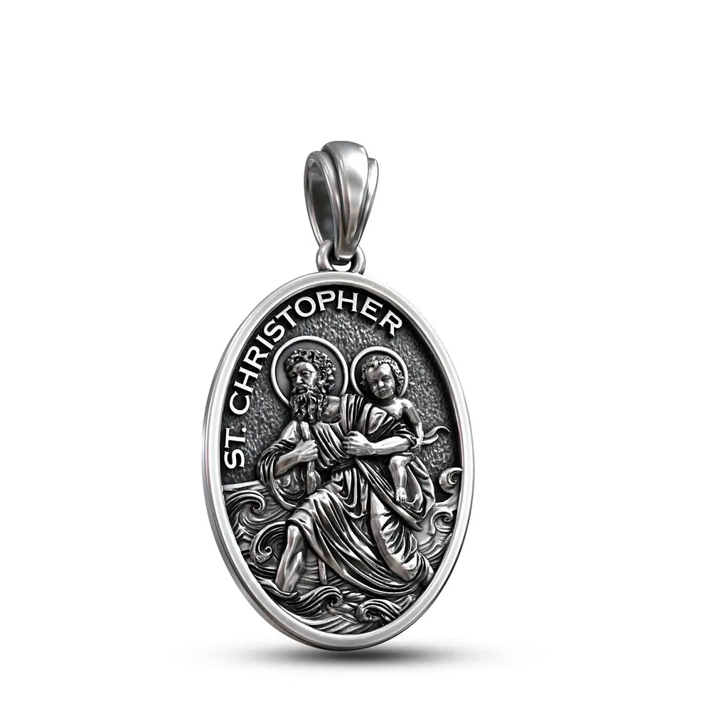 Colgante medalla san cristobal en plata 950