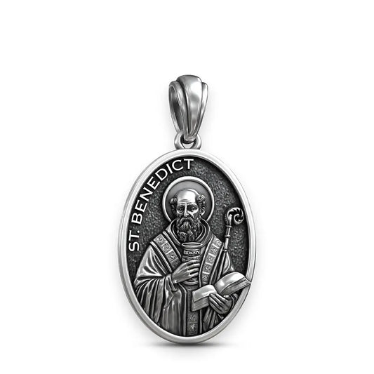 Colgante medalla de san benito en plata 950