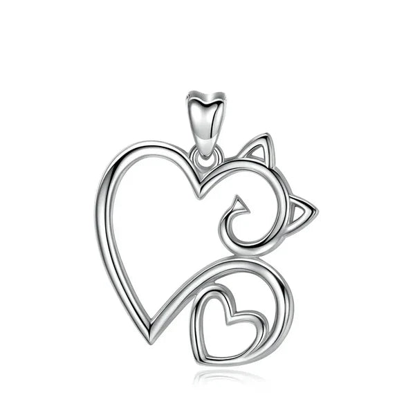 Colgante gato corazon en plata 925