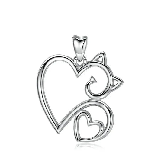 Colgante gato corazon en plata 925