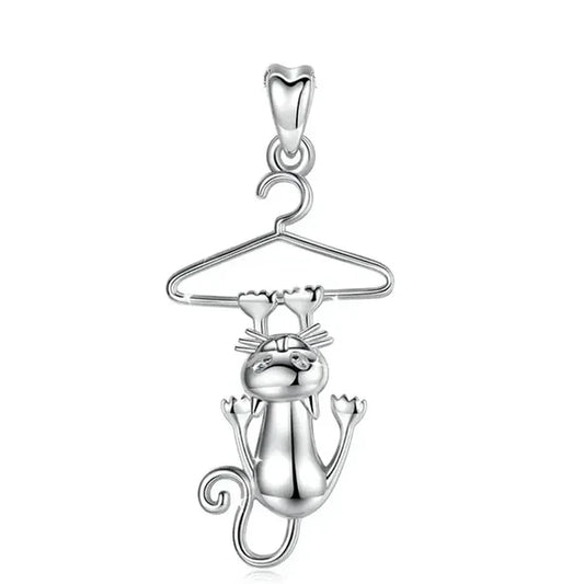 Colgante gato divertido en plata 925