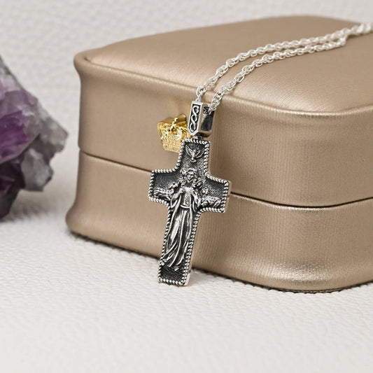 Colgante cruz del buen pastor en plata 950