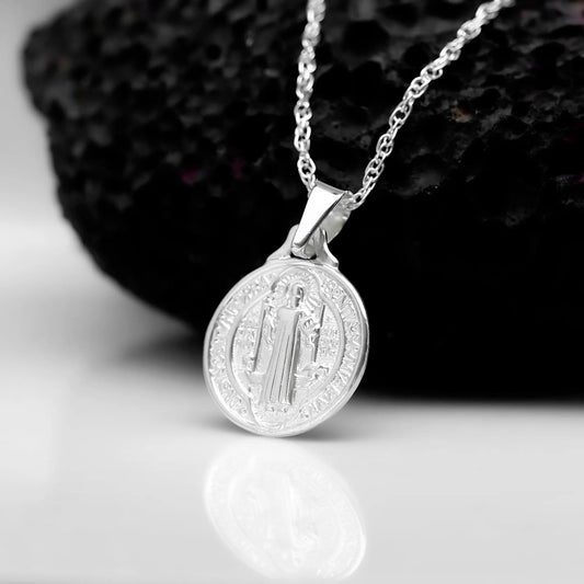 Colgante medalla san Benito 17 mm en plata 950