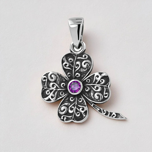 Colgante trebol amatista en plata 950
