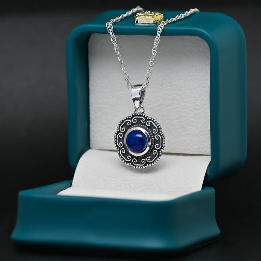 Colgante etnico con piedra lapislazuli en plata 950