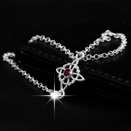 Pulsera nudo de brujas 4 elementos en piedra granate en plata 950