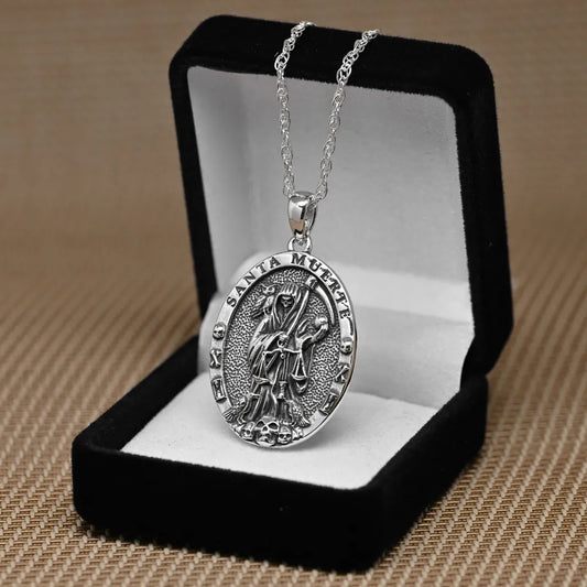 Colgante santa muerte todos los simbolos en plata 925