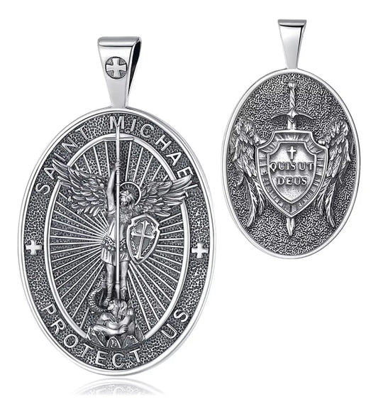 Colgante medalla san miguel de arcangel en plata 925