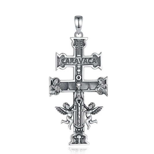 Colgante cruz de caravaca grande en plata 925
