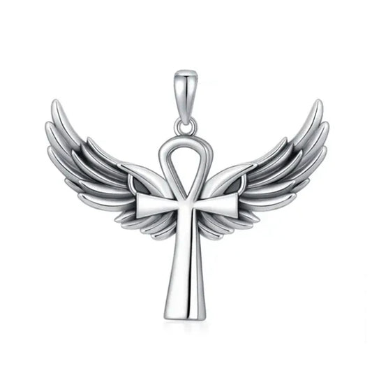 Colgante cruz religiosa con alas en plata 925