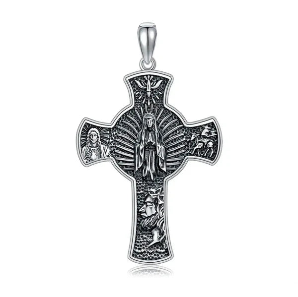 Colgante cruz virgen maria en pata 925