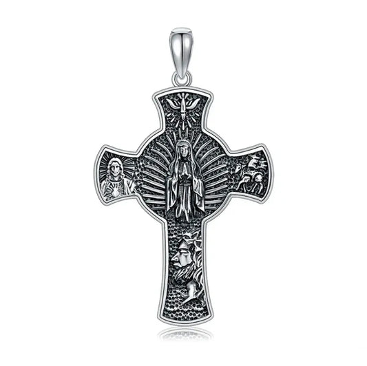 Colgante cruz virgen maria en pata 925